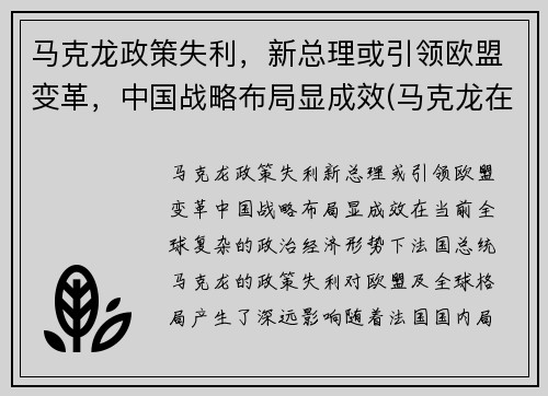 马克龙政策失利，新总理或引领欧盟变革，中国战略布局显成效(马克龙在一次欧盟会议中的讲话)